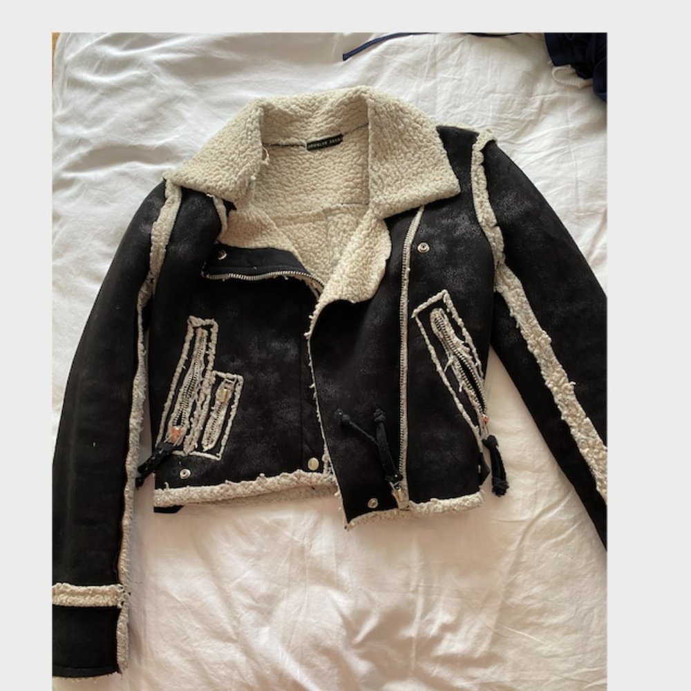 black and white fuzzy jacket